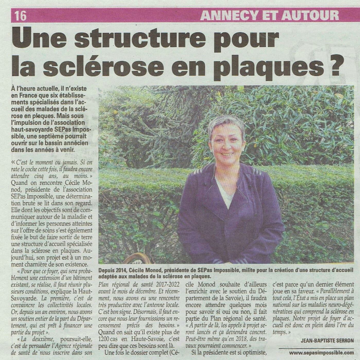 La Tribune Républicaine : Une structure pour la sclérose en plaques ?