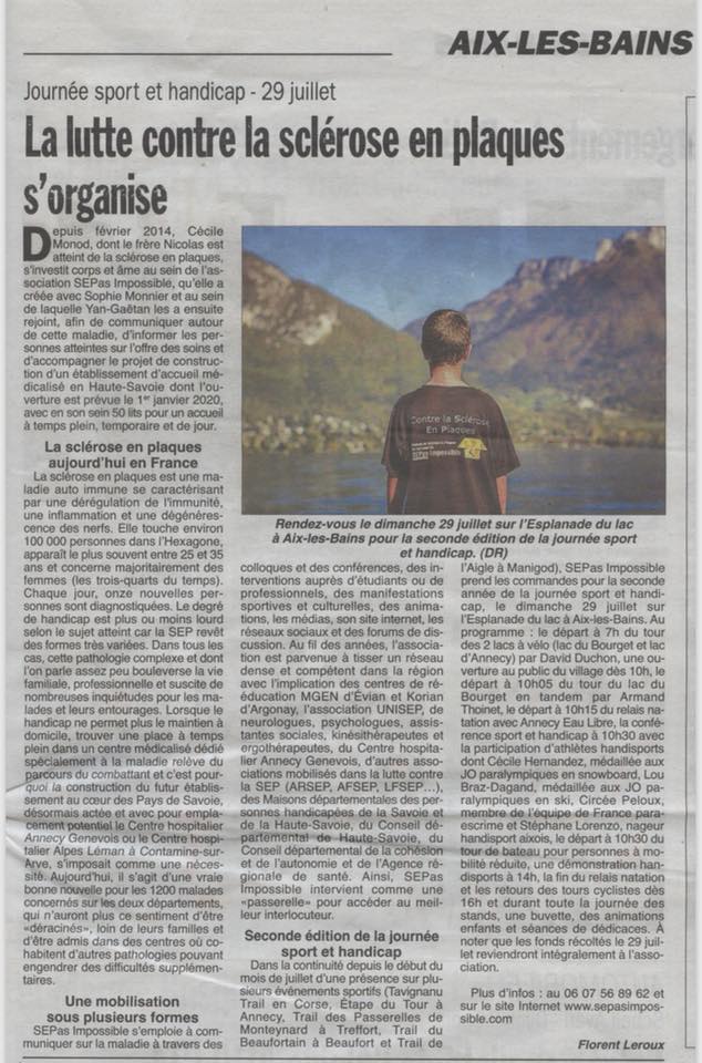 Hebdo des Savoie : La lutte contre la sclérose en plaques s’organise