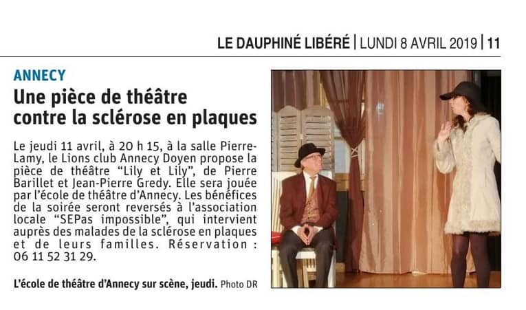 Le Dauphiné : Une pièce de théâtre contre la sclérose en plaques